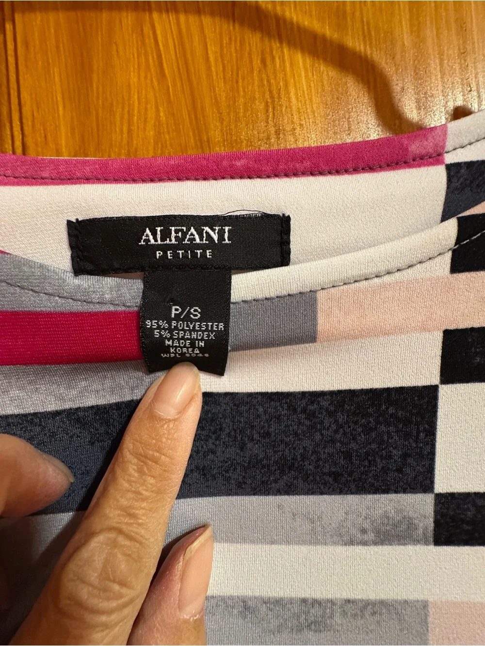 Alfani Pink, Gray & Black Geometric Stripe Long Sleeve Top